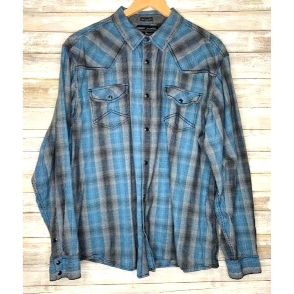 Cody James Men's Authentic Western Plaid Shirt‎ XXL Regular Fit 100% Cotton Blue
